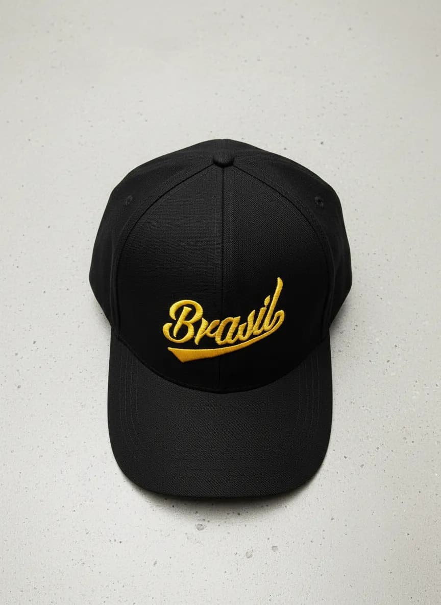 Boné Brasil Adulto Bordado Preto Un Bordado Brasil Em Amarelo - 4